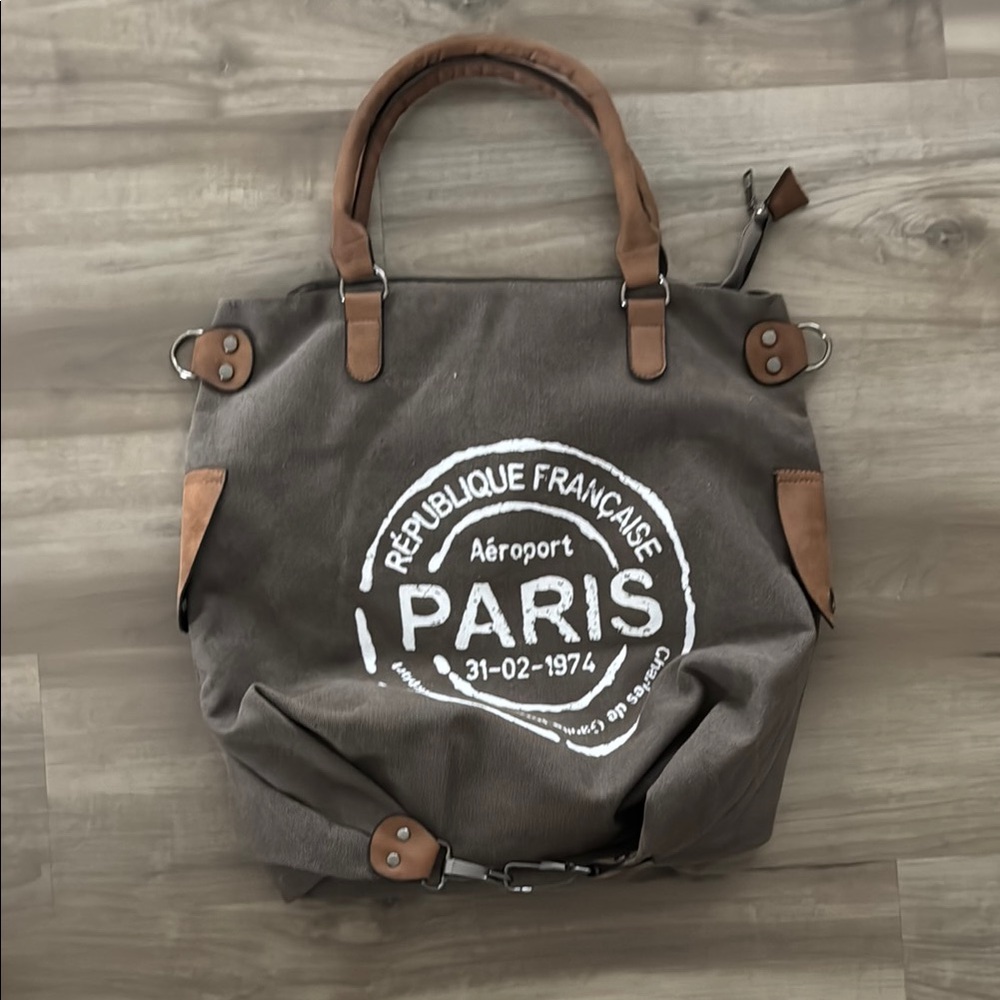 Aéroport Paris Gray and Brown Tote Bag